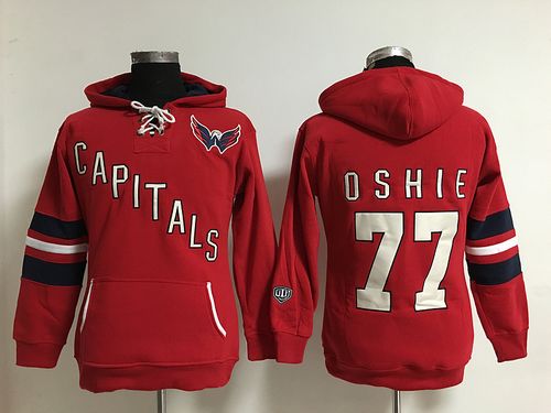 Washington Capitals #77 T.J Oshie Red Women's Old Time Heidi Hoodie NHL Hoodie
