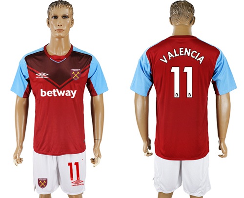 West Ham United #11 Valencia Home Soccer Club Jersey