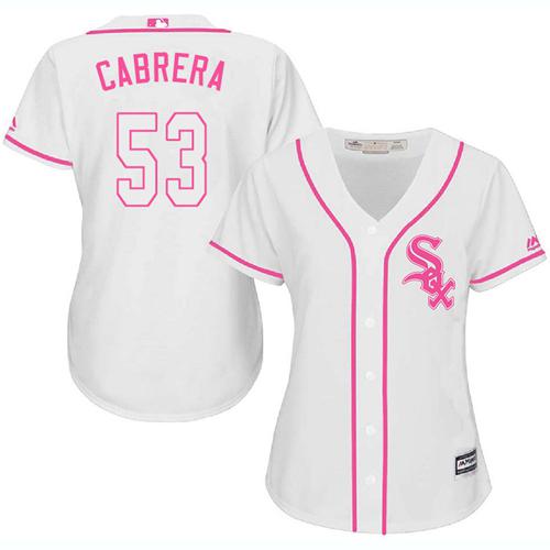 White Sox #53 Melky Cabrera White Pink Fashion Women's Stitched MLB Jersey