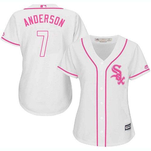 White Sox #7 Tim Anderson White Pink Fashion Women's Stitched MLB Jersey
