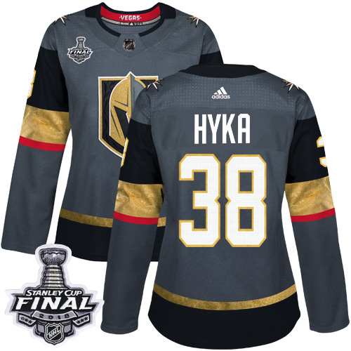 Women's Adidas Golden Knights #38 Tomas Hyka Grey Home Authentic 2018 Stanley Cup Final Women's Stitched NHL Jersey
