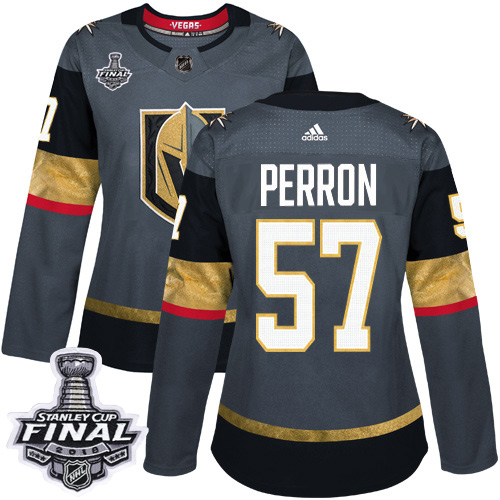 Women's Adidas Golden Knights #57 David Perron Grey Home Authentic 2018 Stanley Cup Final Women's Stitched NHL Jersey