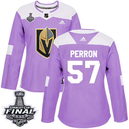 Women's Adidas Golden Knights #57 David Perron Purple Authentic Fights Cancer 2018 Stanley Cup Final Women's Stitched NHL Jersey