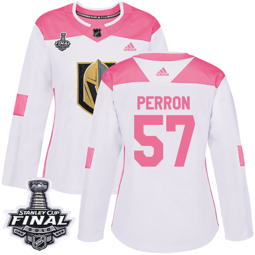 Women's Adidas Golden Knights #57 David Perron White Pink Authentic Fashion 2018 Stanley Cup Final Women's Stitched NHL Jersey