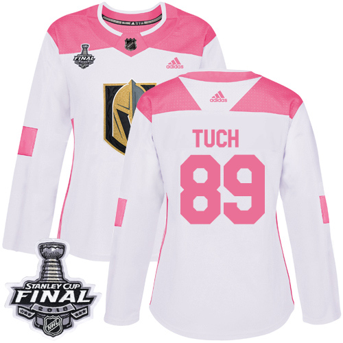 Women's Adidas Golden Knights #89 Alex Tuch White Pink Authentic Fashion 2018 Stanley Cup Final Women's Stitched NHL Jersey