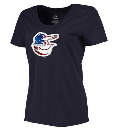 Women's Baltimore Orioles USA Flag Fashion T-Shirt Navy Blue Women's Baltimore Orioles USA Flag Fashion T-Shirt Navy Blue
