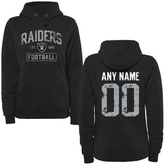 Women's Black Oakland Raiders Distressed Custom Name & Number Pullover Hoodie
