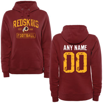 Women's Burgundy Washington Redskins Distressed Custom Name & Number Pullover Hoodie
