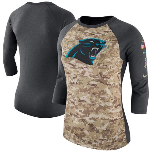 Women's Carolina Panthers Nike Camo Charcoal Salute to Service Legend Three-Quarter Raglan Sleeve T-Shirt Women's Carolina Panthers Nike Camo Charcoal Salute to Service Legend Three-Quarter Raglan Sleeve T-Shirt