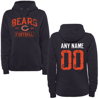 Women's Chicago Bears Navy Custom Name & Number Pullover Hoodie