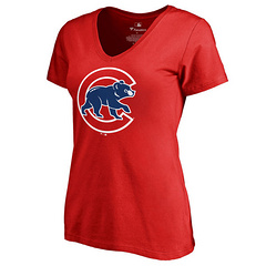 Women's Chicago Cubs Royal Primary Logo V-Neck T-Shirt1