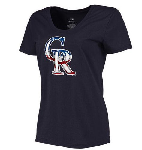 Women's Colorado Rockies USA Flag Fashion T-Shirt Navy Blue