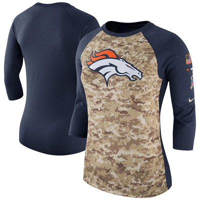 Women's Denver Broncos Nike Camo Navy Salute to Service Legend Three-Quarter Raglan Sleeve T-Shir