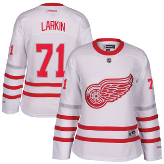 Women's Detroit Red Wings Dylan Larkin Reebok White 2017 Centennial Classic Premier Player Jersey