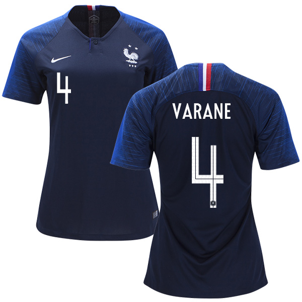 Women's France #4 Varane Home Soccer Country Jersey Women's France #4 Varane Home Soccer Country Jersey