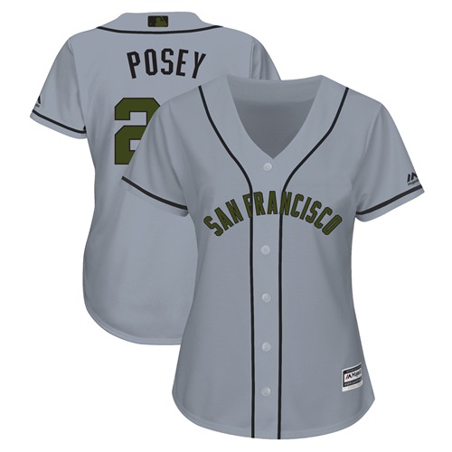 Women's Giants #28 Buster Posey Grey 2018 Memorial Day Cool Base Women's Stitched Baseball Jersey Women's Giants #28 Buster Posey Grey 2018 Memorial Day Cool Base Women's Stitched Baseball Jersey