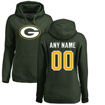 Women's Green Bay Packers Pro Line Green Any Name & Number Logo Personalized Pullover Hoodie