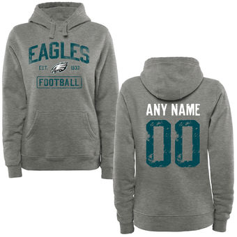 Women's Heather Gray Philadelphia Eagles Distressed Custom Name & Number Pullover Hoodie