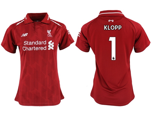Women's Liverpool #1 Klopp Red Home Soccer Club Jersey