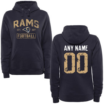 Women's Los Angeles Rams Navy Distressed Custom Name & Number Pullover Hoodie