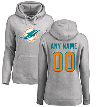 Women's Miami Dolphins Pro Line Ash Personalized Name & Number Logo Pullover Hoodie