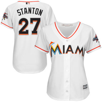 Women's Miami Marlins Giancarlo Stanton Majestic Home White 2017 All-Star Game Cool Base Replica Jersey with Patch