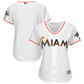 Women's Miami Marlins Majestic Home White 2017 Cool Base Jersey with All-Star Game Patch
