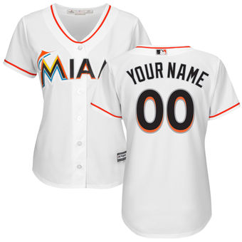 Women's Miami Marlins Majestic White Home Cool Base Custom Jersey Women's Miami Marlins Majestic White Home Cool Base Custom Jersey