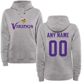 Women's Minnesota Vikings Steel Custom Name & Number Wordmark Pullover Hoodie