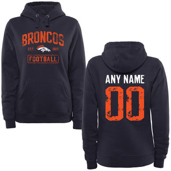 Women's Navy Denver Broncos Distressed Custom Name & Number Pullover Hoodie Women's Navy Denver Broncos Distressed Custom Name & Number Pullover Hoodie