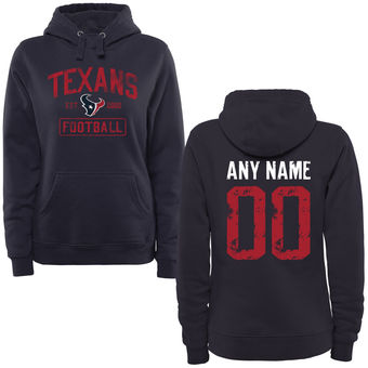 Women's Navy Houston Texans Distressed Custom Name & Number Pullover Hoodie