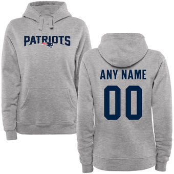 Women's New England Patriots Steel Custom Name & Number Wordmark Pullover Hoodie Women's New England Patriots Steel Custom Name & Number Wordmark Pullover Hoodie