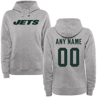 Women's New York Jets Steel Custom Name & Number Wordmark Pullover Hoodie