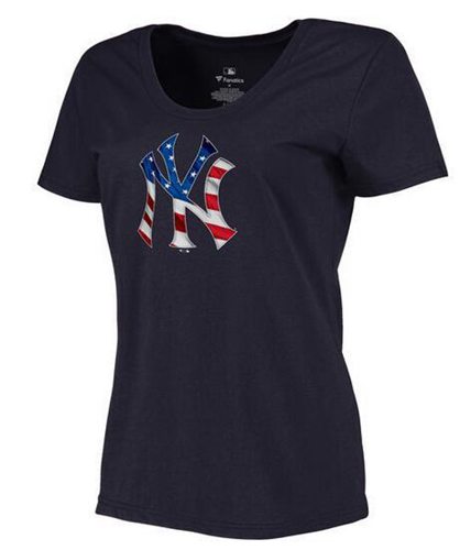 Women's New York Yankees USA Flag Fashion T-Shirt Navy Blue