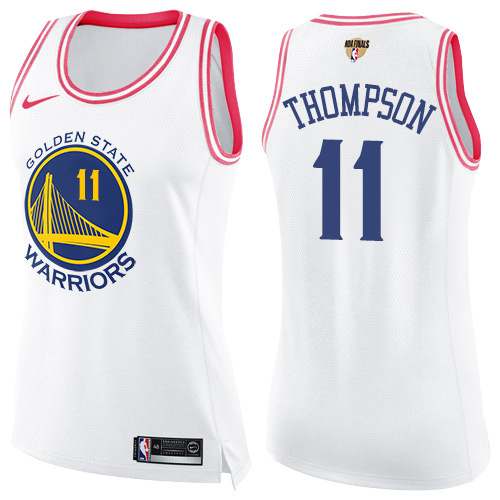 Women's Nike Warriors #11 Klay Thompson White Pink The Finals Patch Women's NBA Swingman Fashion Jersey