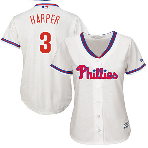 Women's Phillies #3 Bryce Harper Cream Alternate Women's Stitched Baseball Jersey Women's Phillies #3 Bryce Harper Cream Alternate Women's Stitched Baseball Jersey