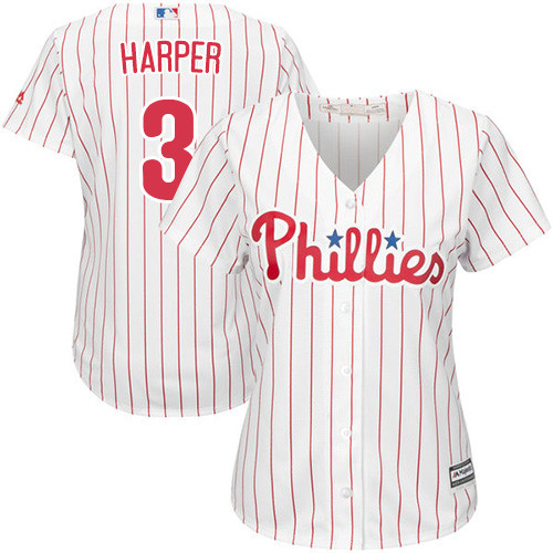 Women's Phillies #3 Bryce Harper White(Red Strip) Home Women's Stitched Baseball Jersey Women's Phillies #3 Bryce Harper White(Red Strip) Home Women's Stitched Baseball Jersey