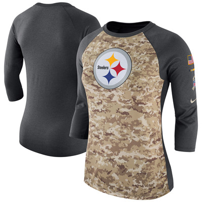 Women's Pittsburgh Steelers Nike Camo Charcoal Salute to Service Legend Three-Quarter Raglan Sleeve T-Shirt Women's Pittsburgh Steelers Nike Camo Charcoal Salute to Service Legend Three-Quarter Raglan Sleeve T-Shirt