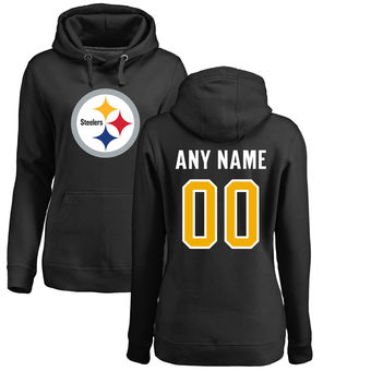 Women's Pittsburgh Steelers Pro Line Black Any Name & Number Logo Personalized Pullover Hoodie