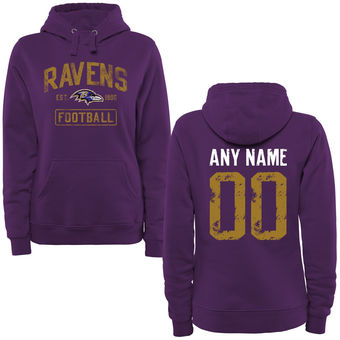 Women's Purple Baltimore Ravens Distressed Custom Name & Number Pullover Hoodie