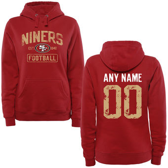 Women's Red San Francisco 49ers Distressed Custom Name & Number Pullover Hoodie