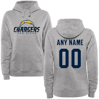 Women's San Diego Chargers Steel Custom Name & Number Wordmark Pullover Hoodie