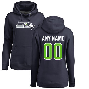 Women's Seattle Seahawks Pro Line Navy Any Name & Number Logo Personalized Pullover Hoodie