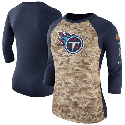 Women's Tennessee Titans Nike Camo Navy Salute to Service Legend Three-Quarter Raglan Sleeve T-Shirt Women's Tennessee Titans Nike Camo Navy Salute to Service Legend Three-Quarter Raglan Sleeve T-Shirt
