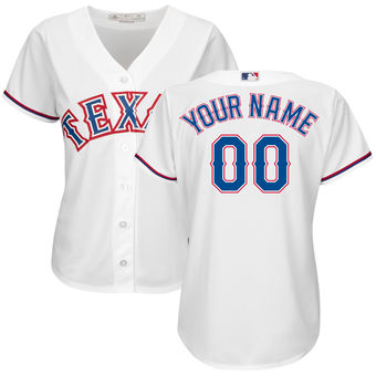Women's Texas Rangers Majestic White Home Cool Base Custom Jersey Women's Texas Rangers Majestic White Home Cool Base Custom Jersey
