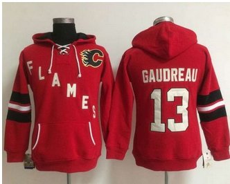 Women Calgary Flames #13 Johnny Gaudreau Red Old Time Heidi NHL Hoodie