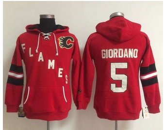 Women Calgary Flames #5 Mark Giordano Red Old Time Heidi NHL Hoodie