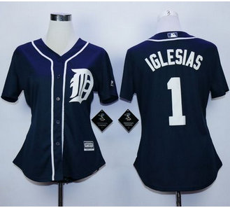 Women Detroit Tigers #1 Jose Iglesias Navy Blue Fashion Stitched MLB Jersey
