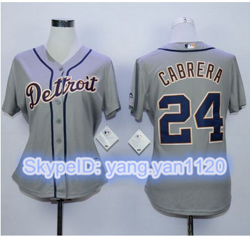 Women Detroit Tigers #24 Miguel Cabrera Grey Road Stitched MLB Jersey