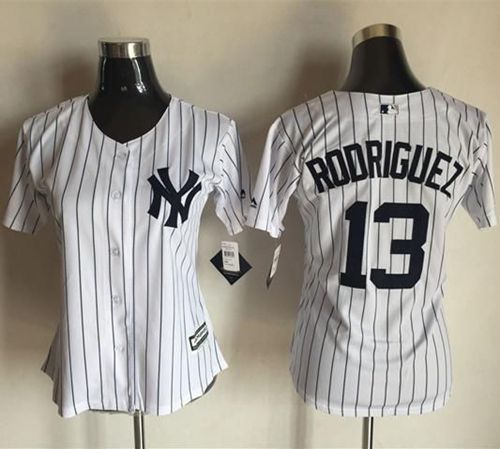 Yankees #13 Alex Rodriguez White With Black Strip Women's Fashion Stitched MLB Jersey